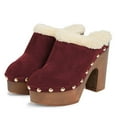 thumbnail image 3 of YDN Women Comfy Rivets Slip On Backless Mules Round Toe Fur Sandals Platform Chunky High Heels Daily Slide Shoes Size 14 Red, 3 of 4