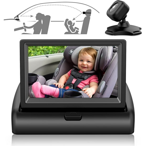 Miroir de voiture pour bébé par , caméra de voiture avec fonction de vision  nocturne HD et rotation à 360 ° avec écran pliable, vue enfant bébé face à  la mer face