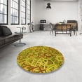 thumbnail image 4 of Ahgly Tapis Rond Lavable en Machine Intérieur Transitionnel Brun Doré Jaune, 7 Pieds Rond, 4 of 7