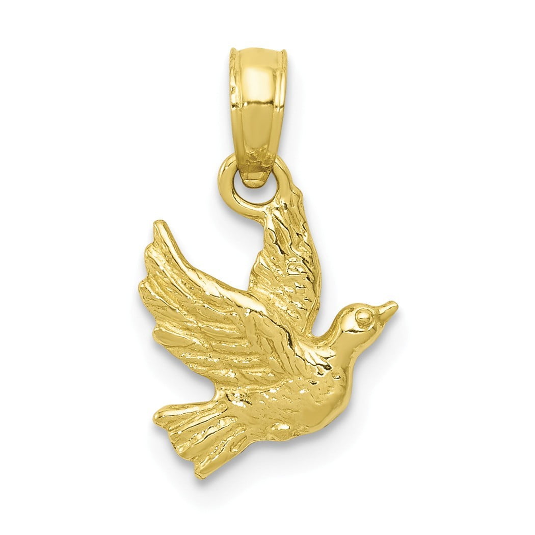 14K Solid Yellow Gold Dove Pendant Flying Bird Peace Necklace Charm Women Men