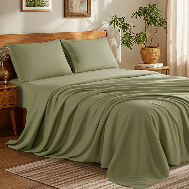 SONORO KATE Juego de Sábanas, Serie 1800 de Microfibra con Bolsillo Profundo, Juego de Sábanas Suaves de Lujo de 3 Piezas, Doble, Verde Salvia