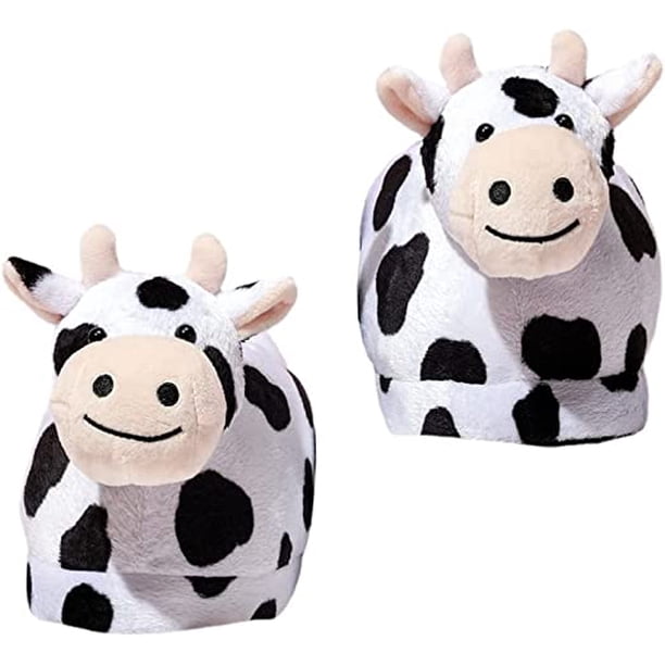 Pantuflas genéricas de invierno con estampado de vaca: Pantuflas de felpa de animales de ganado cálido en blanco y negro, pantuflas de casa esponjosas para mujeres y niñas, (38/39 26CM) TUNC Sencillez