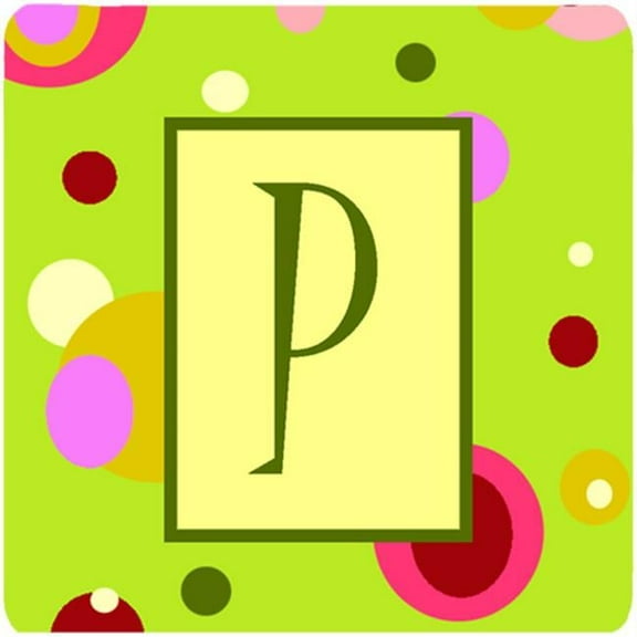 Monogram - Green Foam Coasters Initial Letter P, Set Of 4