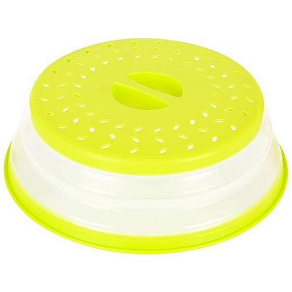 Collapsible Microwave Cover,Easy Grip Food Splatter Cover Colander Strainer Splatter for Fruit Vegetables,Bap Free and Non-Toxic - Green
