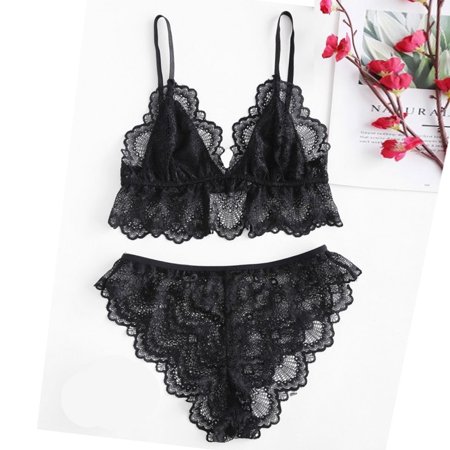 

Lilgiuy Women Lace BraLingerie Underpant Set Sleepwear BodysuitSolid Bra(Black XXL) Winter Fashion 2022