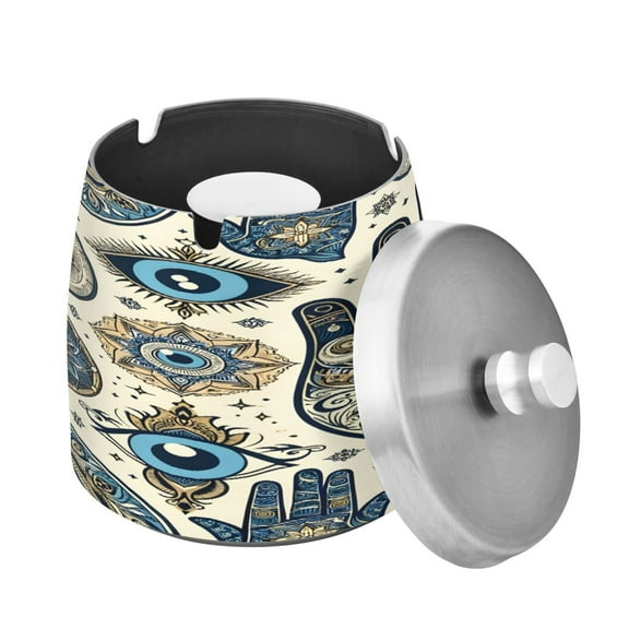 ALAZA Cigar Ashtray with Lid Eyes on Boho Hands Ash Tray for Cigarettes Smokeless Ashtrays