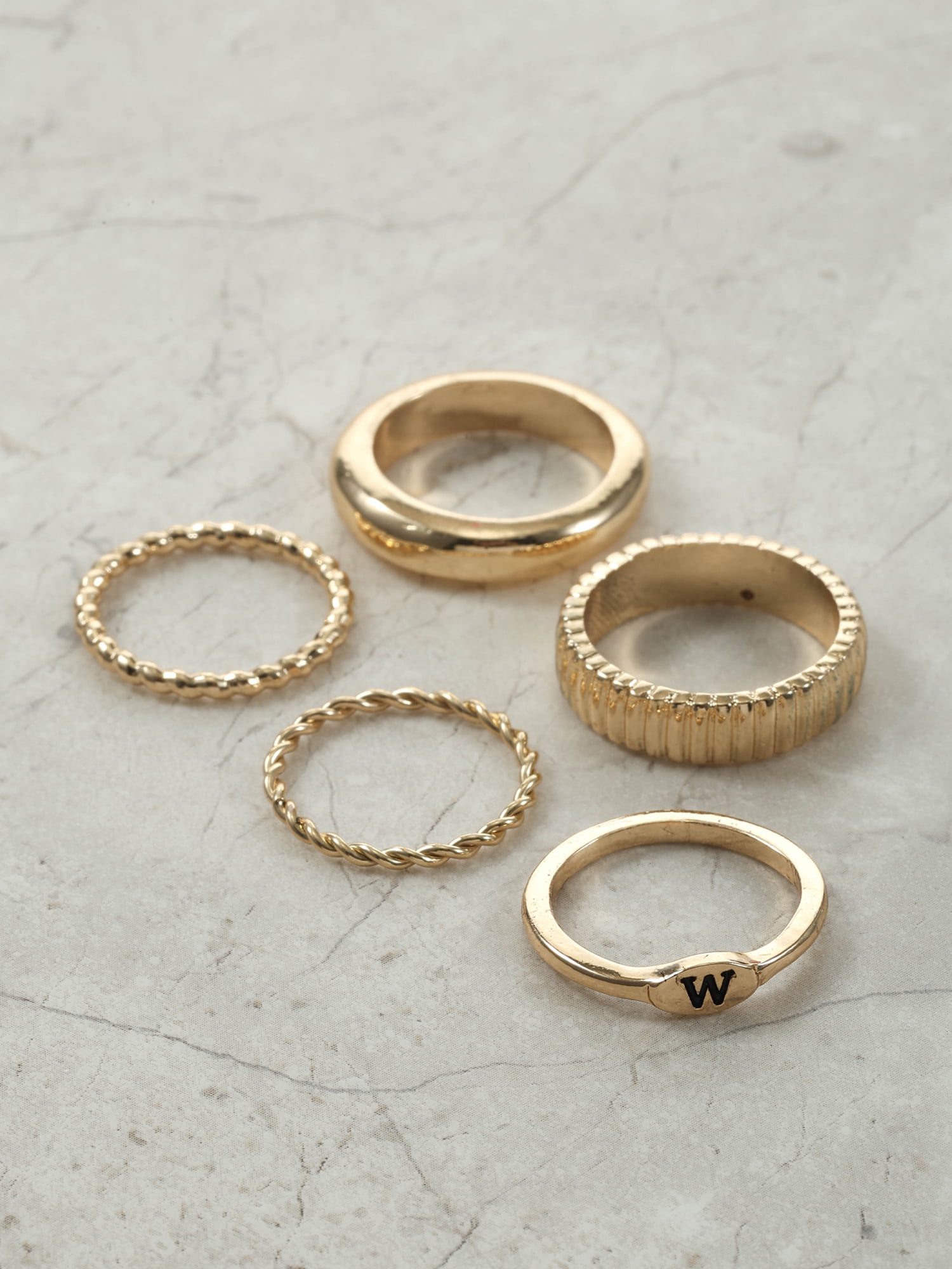 Time and Tru Goldtone Initial Letter Ring Set, 5 Piece, Size 7, Letter W