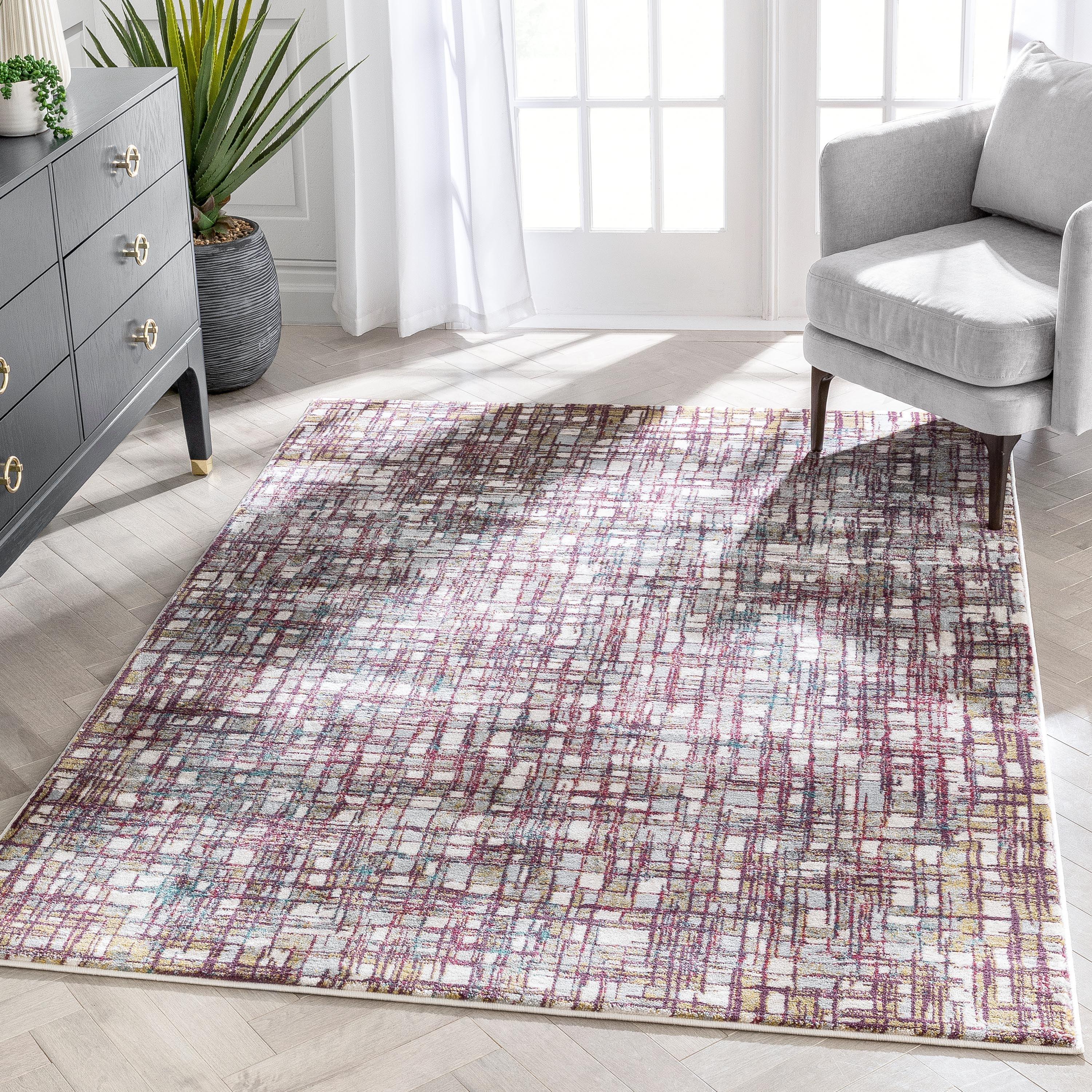 Well Woven Basket Weave Multi Color, Grey And Lavender Area Rugs