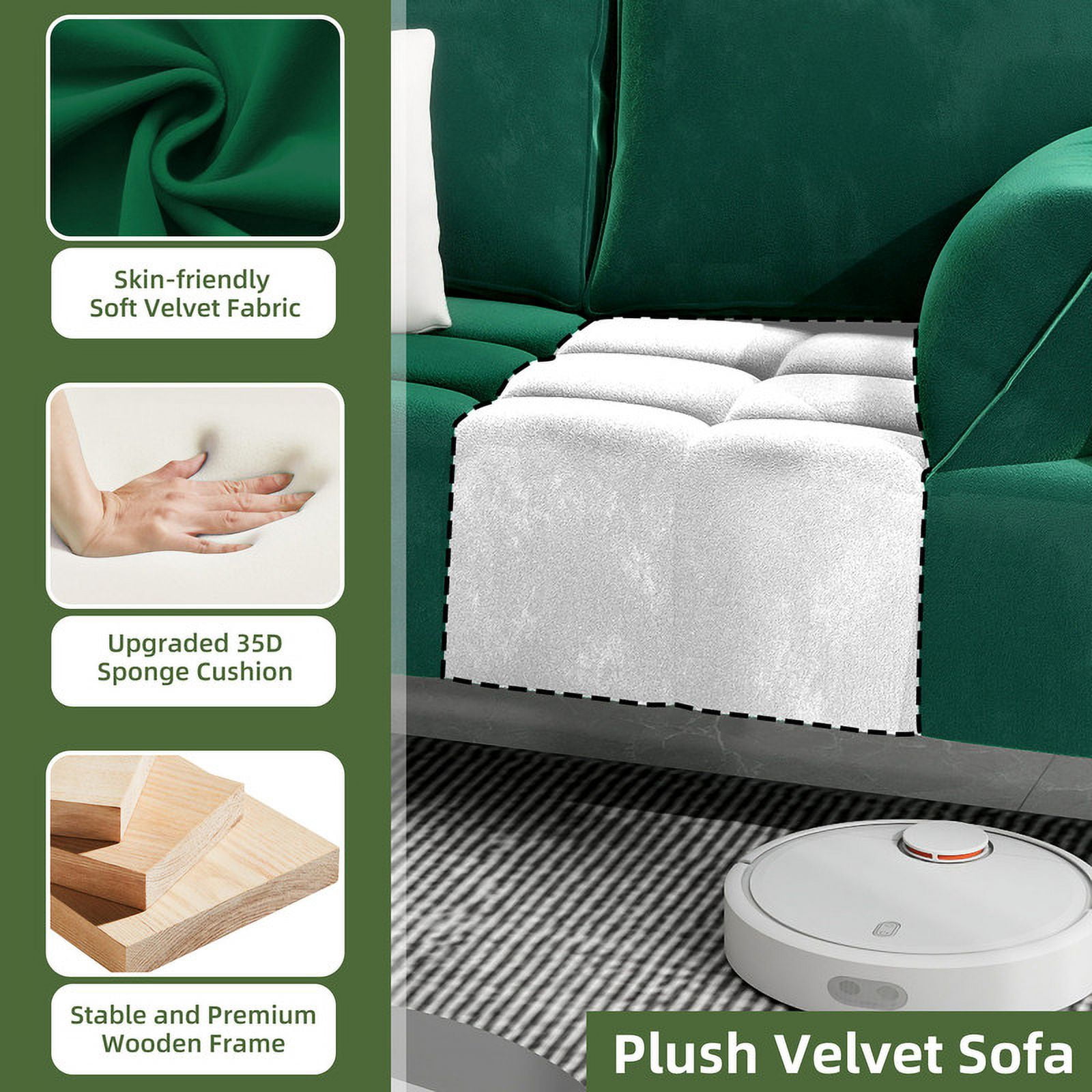 Uforic 56" Velvet Loveseat Sofa, Modern Comfortable Sofa Loveseat Small Sofa Couch with Side Storage Pockect & 2 Pillows, Button Tufted Seat Cushion for Living Room Bedroom Apartment, Green