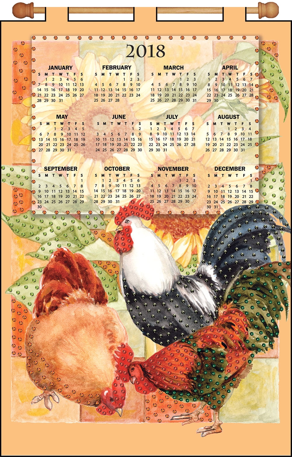 Design Works Roosters 2018 Felt Calendar Walmart
