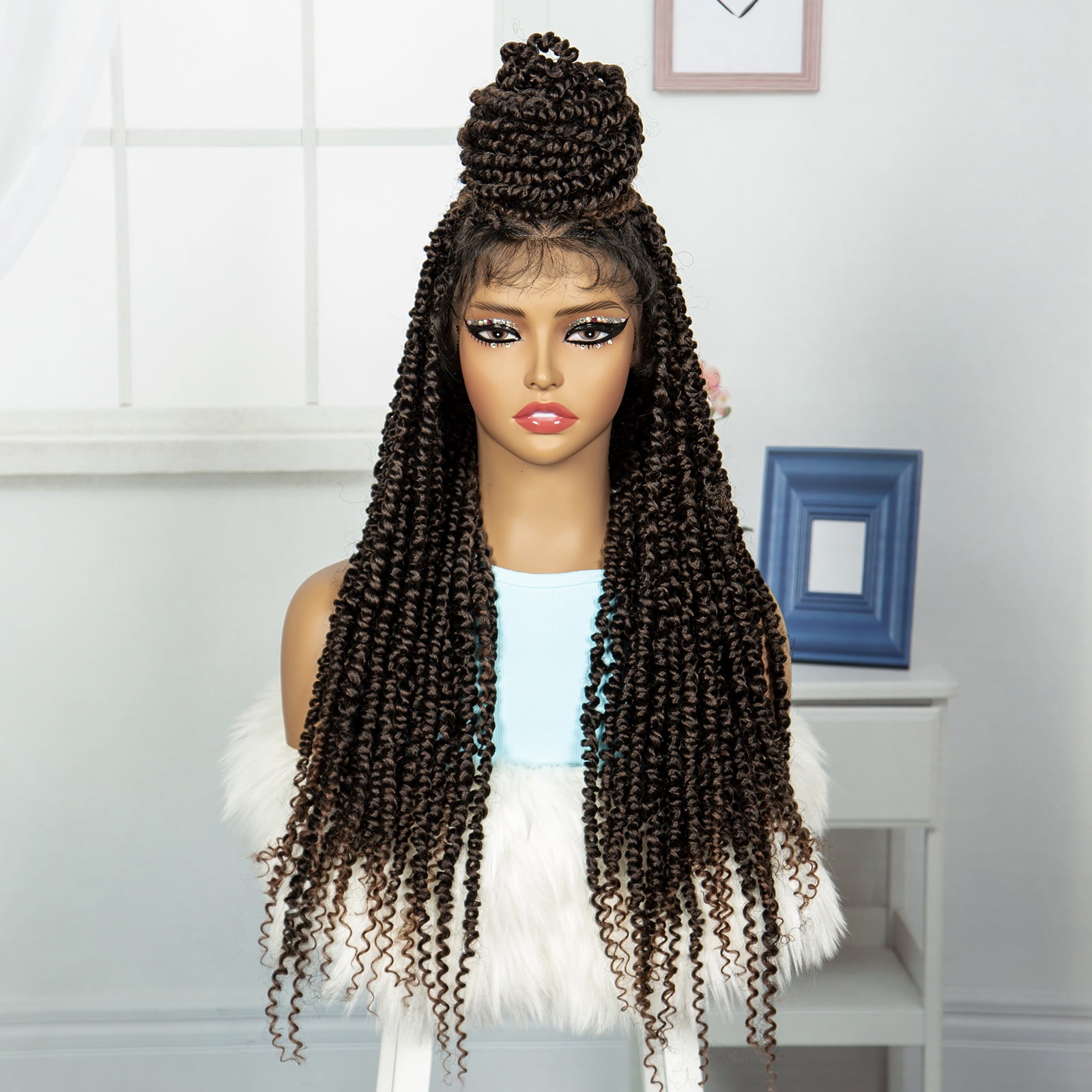 Braided Wigs for Women Synthetic Full Lace Wig Braided Wigs Knotless Box Braided Wigs Braid Braiding Hair Water Wave Wavy Braids Wigs 26 inches (1B/30 Color)
