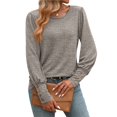 thumbnail image 3 of Camisas de Larga con Cuello Redondo para Mujer, Blusas de Otoño, Sudaderas Elegantes de Moda con Leggings Caqui L, 3 of 9