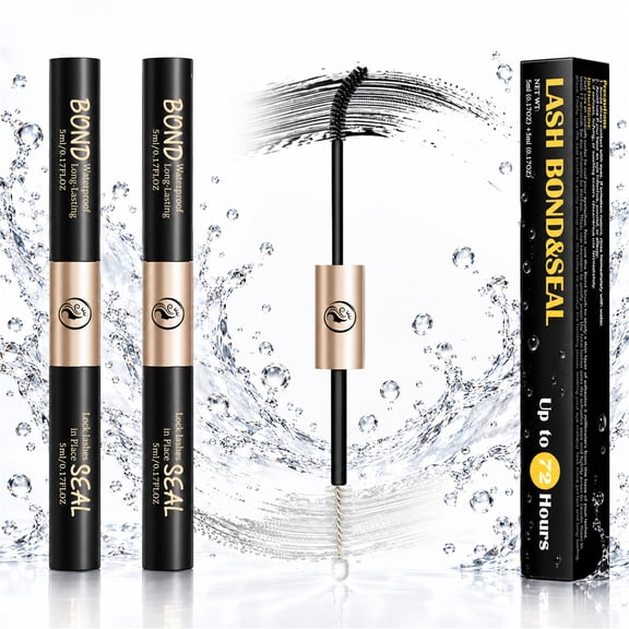 NICEBAY 2-Pack Lash Cluster Glue, 2-in-1 Black Bond & Clear Seal, Waterproof Lash Adhesive, Up to 72-Hour Hold, Latex-Free & Formaldehyde-Free