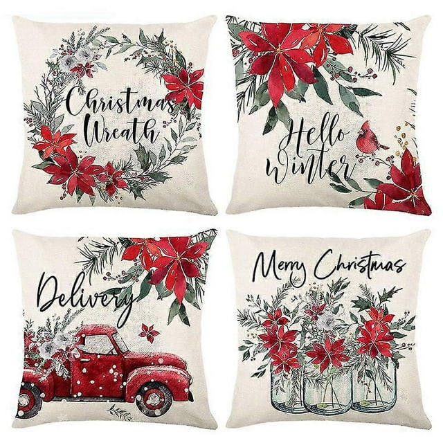 Christmas Wreath Throw Pillow Covers Winter Holiday Decorations Cushion Cover Set Of 4