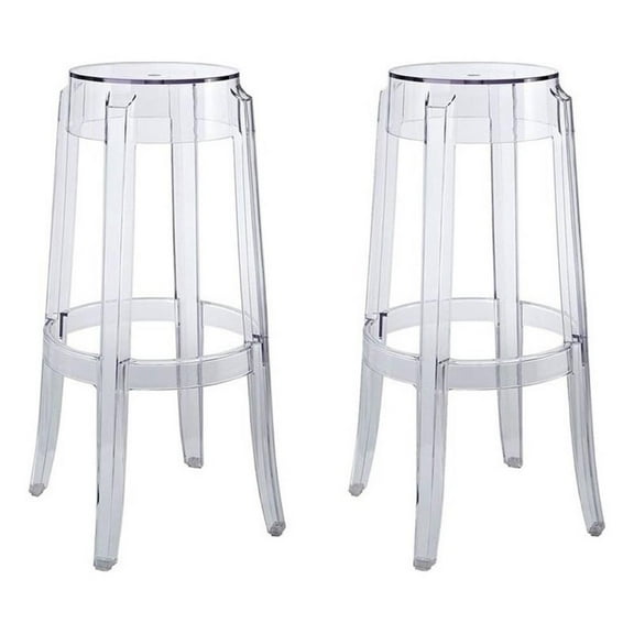 Pemberly Row 29.5" Modern Plastic Bar Stool in Clear (Set of 2)