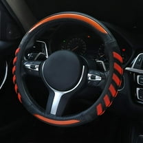 Luxury 3D Honeycomb Steering Wheel Cover Leather Sporty Anti-Slip Great Grip 15 Inch Universal Steering Wheel Cover for Men Women, Orange