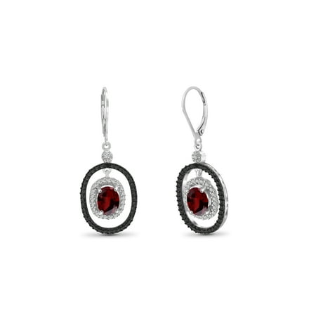 - 3.20 Carat Garnet Gemstone and Accent White Diamond Earring