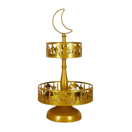 

Uposao Eid Double-layer Pastry Tray Ramadan Dinner Plate Tray Dessert Tray for Ramadan Iron Serving Tray for Islam Muslim Party Festival Table Decor Candy Dessert Rack Castle Gold