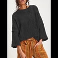 thumbnail image 4 of Suéteres Cortos de Punto para Mujer, de Gran Tamaño, con Mangas 3/4 y Cuello Redondo, Informales, para Otoño. Negro XL, 4 of 5