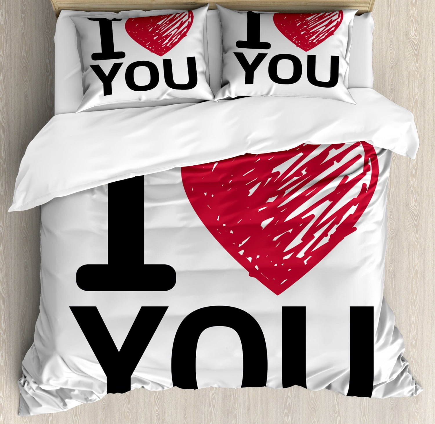 I Love You Duvet Cover Set King Size, Simplistic Love You Calligraphy