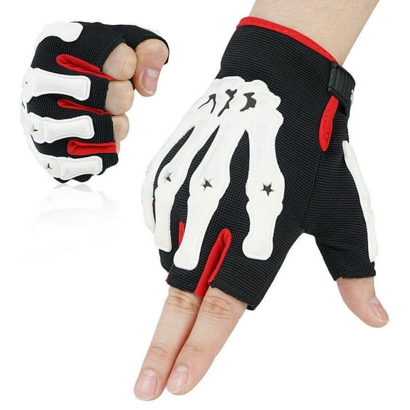MTB Cycling Bike Gloves Half Finger Bicycle Motorcycle Fingerless Gloves for Men Women, Skull Goth Bone Half Finger Gloves
