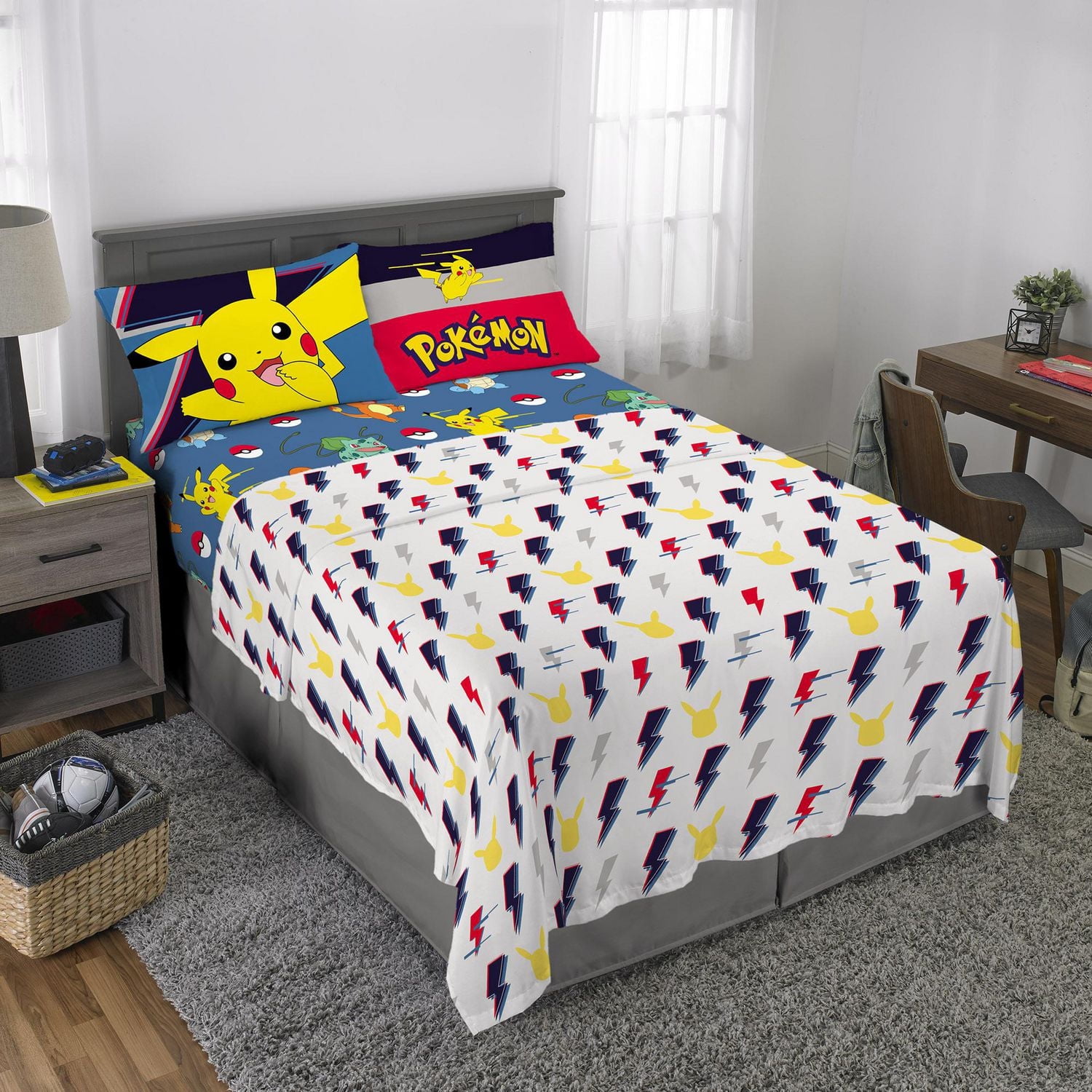 Ensemble de draps pour lit deux places Pokemon "Lightning Bolt"