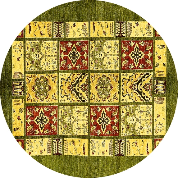 Ahgly Company Indoor Round Abstract Yellow Modern Area Rugs, 8' Round