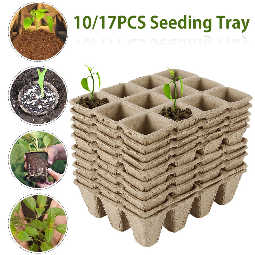 10PCS Yours Bath 10pcs Seed Starter Trays 12 Grids Square Peat Pots Plant Seedling Starters Cups Nursery Herb Seed Biodegradable Pots for Vegetable Fruit Flower Indoor & Outdoor