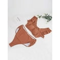 thumbnail image 6 of Deago Maternity High Waist Bikini Set Swimsuit Two Piece Ruffle Sleeve Cute Bathing Suit Ruched Pregnancy Swimwear (Coffee, M), 6 of 10
