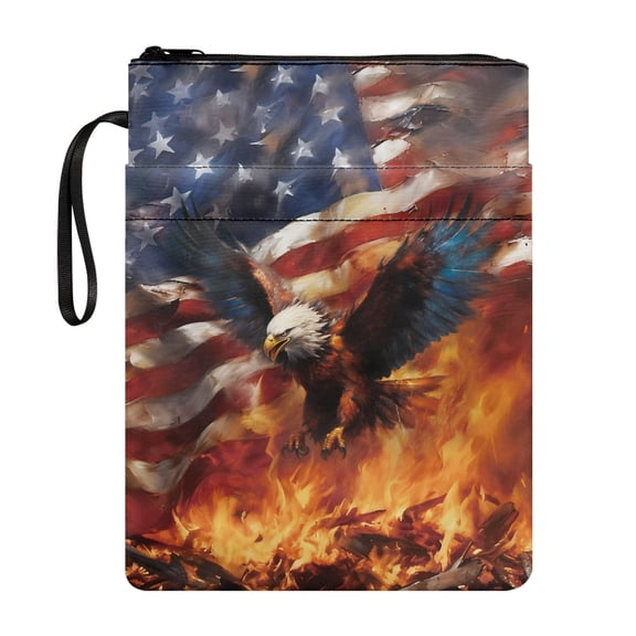 HELLHERO Eagle Retro Book Sleeve Cover with Zipper Book Protection Polyester Fabric for Teachers Office Book Organzoer Holder Handle 11.4 Inch X 8.66 Inch