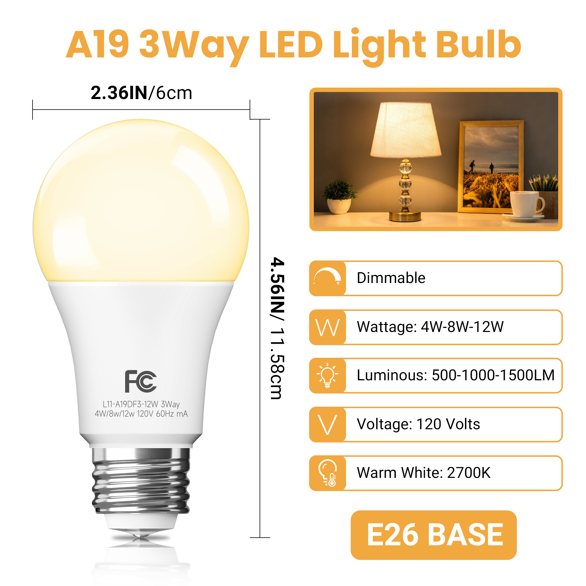 Daybetter 3-Way LED Light Bulbs Soft White 2700K, 2-Pack photo 6
