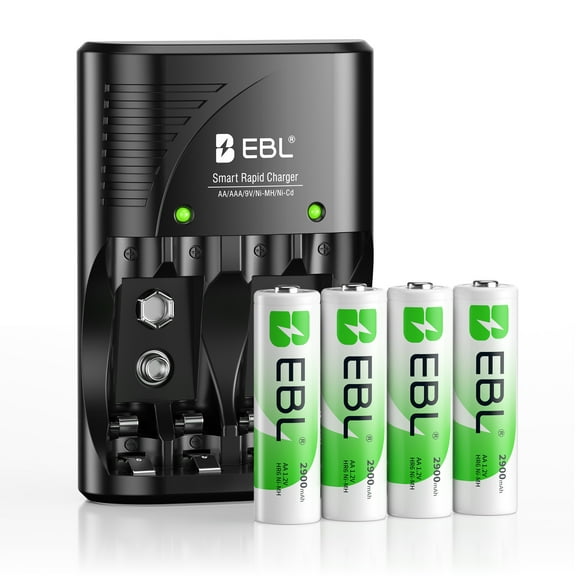 EBL Rechargeable AA Batteries with Battery Charger, 2900mAh Double a Batteries, 4 Pack