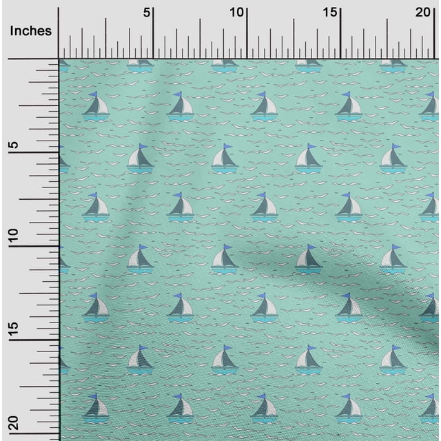 oneOone Polyester Lycra Fabric Waves & Sailboat Ocean Printed Craft Fabric BTY 56 Inch Wide