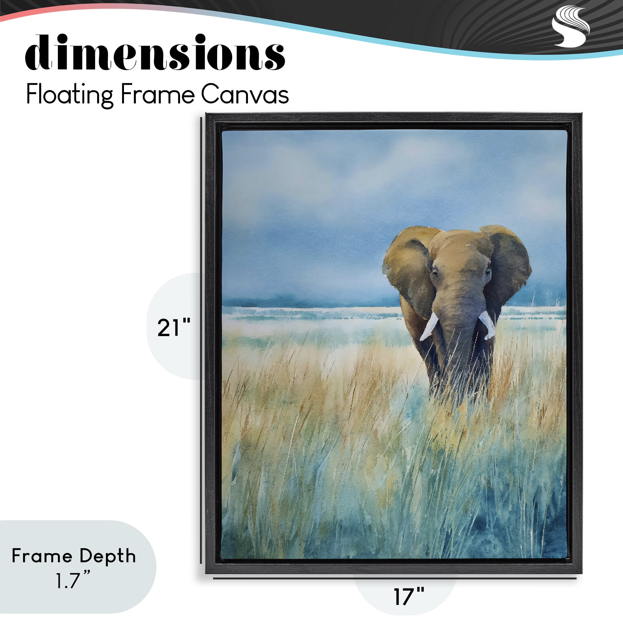 Stupell Industries Blue Grass Elephant Black Framed Floater Canvas Wall Art, design by Franklyn Gregory