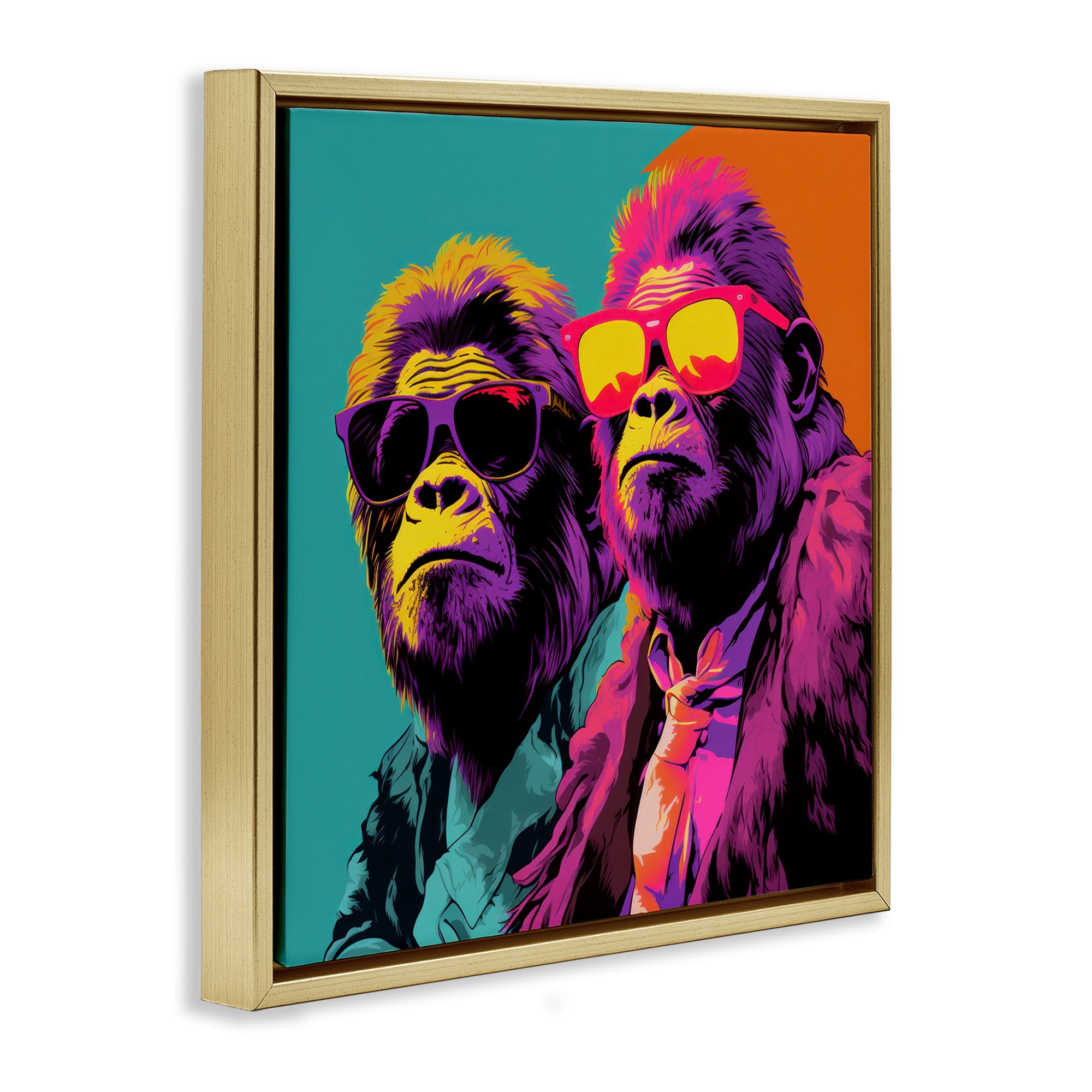 Stupell Industries Pop Style Gorilla Duo Animals & Insects Painting Gold Floater Framed Canvas Art Print Wall Art, 18 x 18