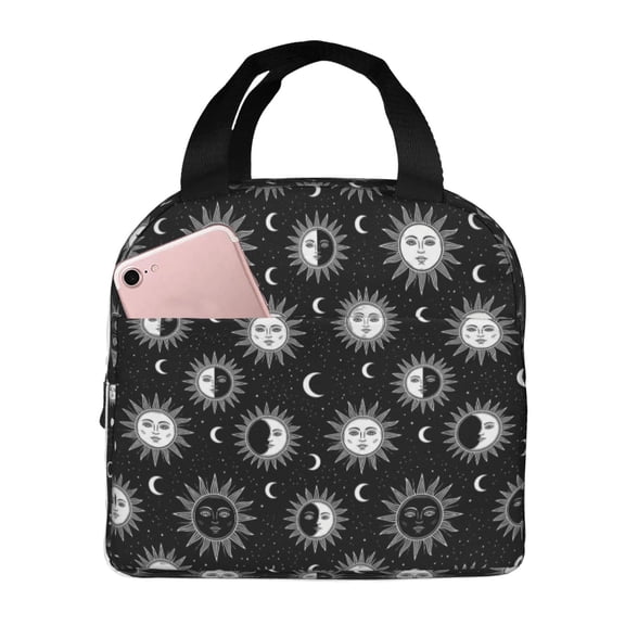 Sun And Moon Lunch Bag, Insulated Lunch Box Cooler For Work And Outdoor, Reusable Leakproof Thermal Meal Bag, Portable Tote With Side Pocket For Daily Use