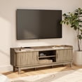 thumbnail image 5 of LuxenHome Mid-Century Modern Tambour-Style 2-Door 63-Inch Wide TV Stand with Tray Top, Oak, 5 of 8