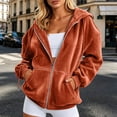 thumbnail image 2 of MDUKONU Womens Velvet Zip Up Hoodie Long Sleeve Oversized Hooded Sweatshirt Fleece Fall Velour Y2K Jackets With Pockets Size: XL Orange, 2 of 5