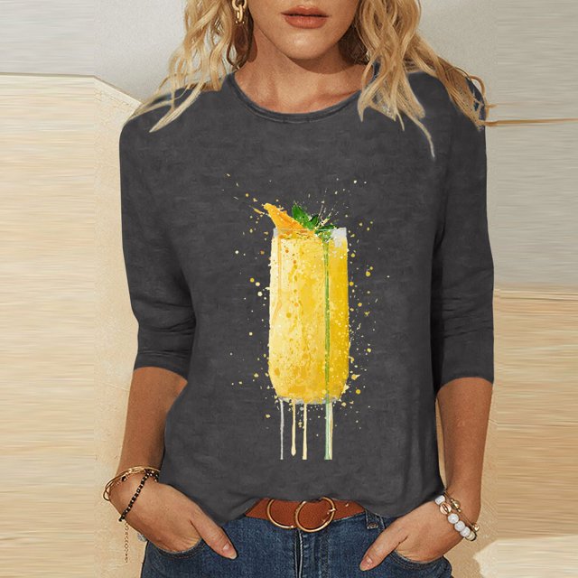 Qertyioot Vêtements de Noël pour Femmes, T-Shirt Décontracté d'Été à Imprimé Bière Col Rond Manches 3/5 Ample