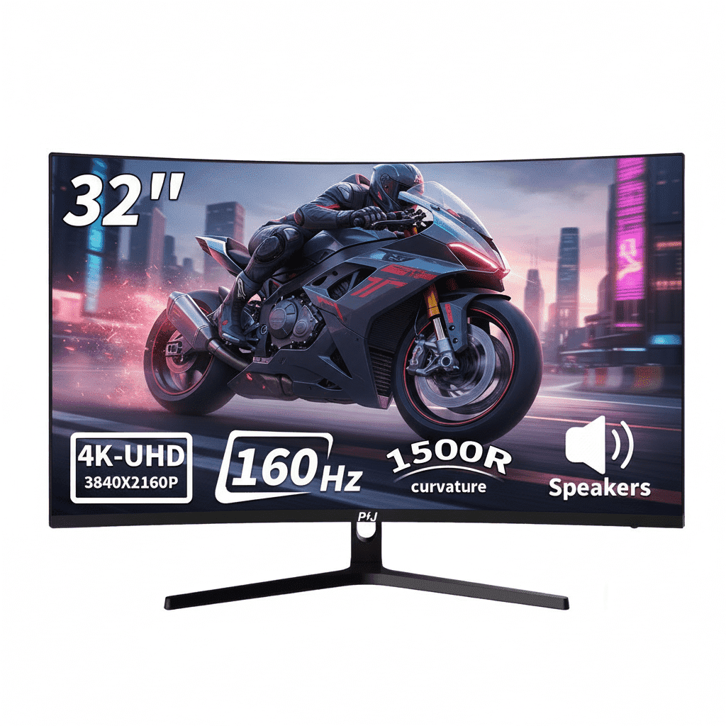 PIJ 32 Inch Curved Gaming Monitor Built-in Speakers, 4K UHD 1500R Immersive Screen, 160Hz Refresh Rate, 1ms, AMD FreeSync, 120% sRGB VA Panel, HDMI 2.1 x2/DP 1.4 x2, Wall Mountable