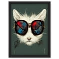thumbnail image 1 of White Cat Head With Aviator Sunglasses Painting Artwork Framed Wall Art Print A4, 1 of 4