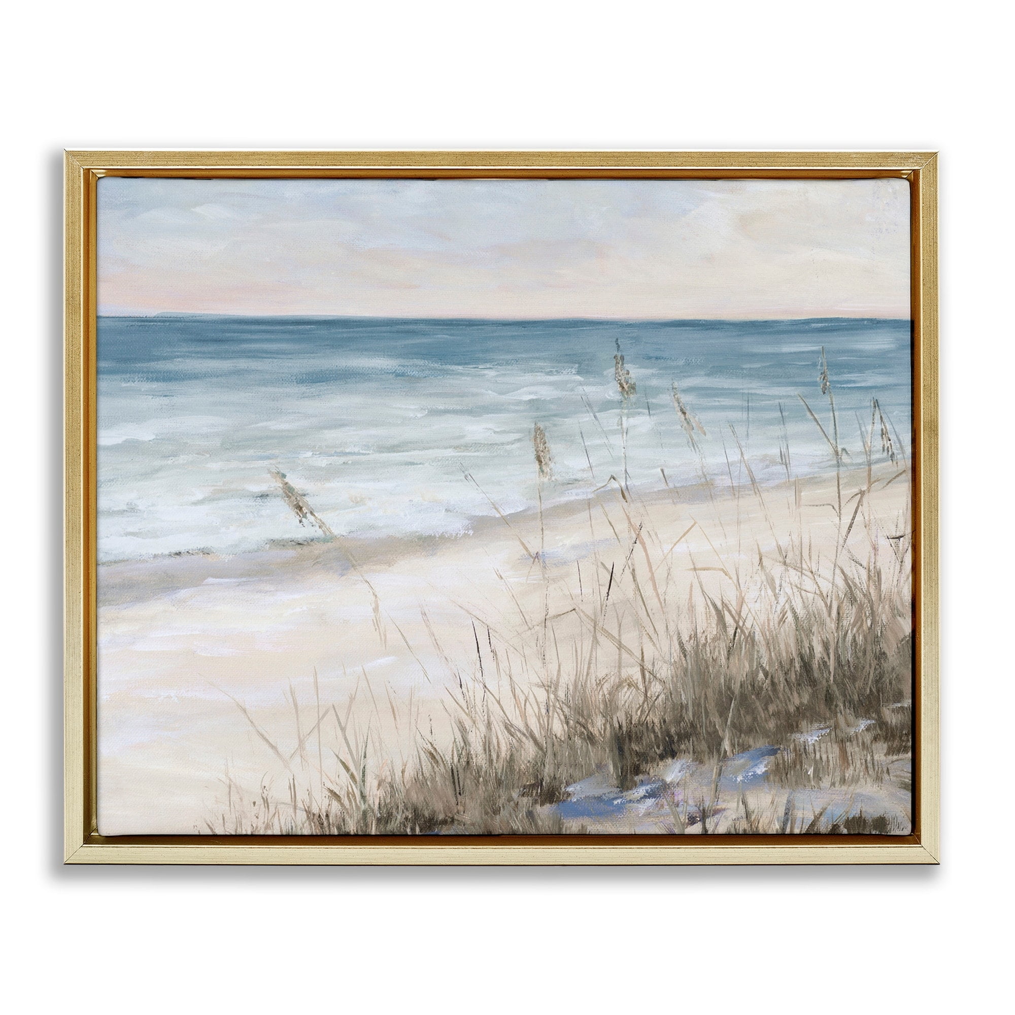 Stupell Industries Traditional Beach Coast Line Tall Grass Soft Sky Metallic Gold Framed Floating Canvas Wall Art, 24x30, by Julie DeRice