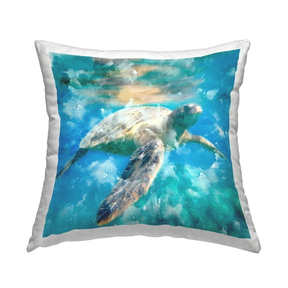 Stupell Industries Swimming Sea Turtle Aquatic Reptile Design Tropical Blue,18 x 7 x 18 Decorative Pillows