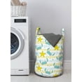 thumbnail image 3 of Marine Laundry Bag, Ocean Theme Crabs and Starfishes Pattern with Bubbles and Lines, Hamper Basket with Handles Drawstring Closure for Laundromats, 13" x 19", Yellow Seafoam, by Ambesonne, 3 of 4