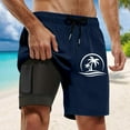 thumbnail image 3 of Men's Swim Trunks with Compression Liner - 95% Polyester, 5% Spandex, Loose Fit Drawstring Waist, Colorful Tree Patterns, Pockets for Phones, 3 of 4