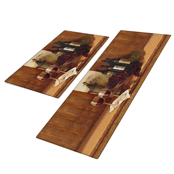LAMIRO 2pcs Cushioned Anti Fatigue Kitchen Mat Set, Wine & Grapes 16"x24" 16"x48"