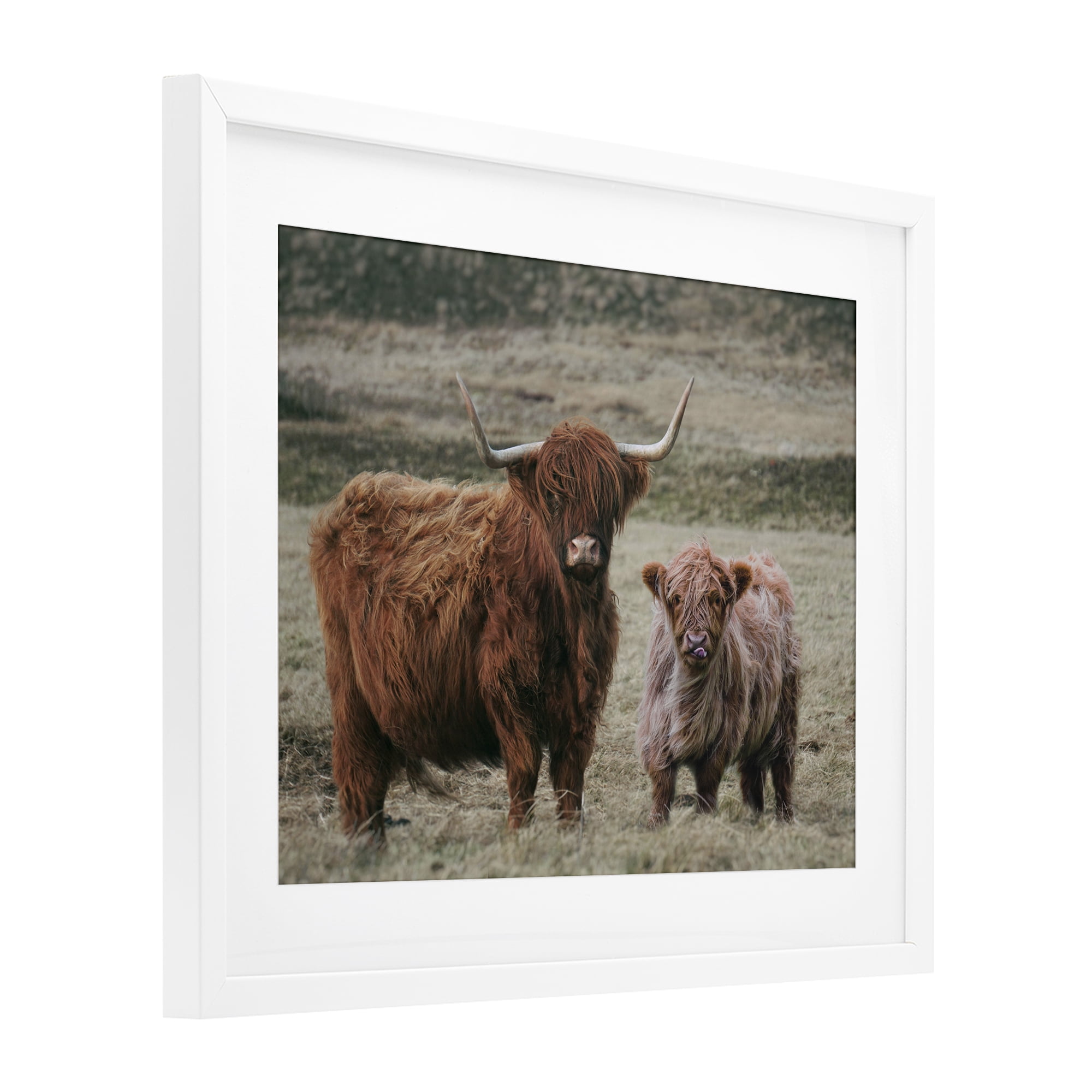 Mom & Baby Cow White Framed Print Under Glass, design by Lettered and Lined