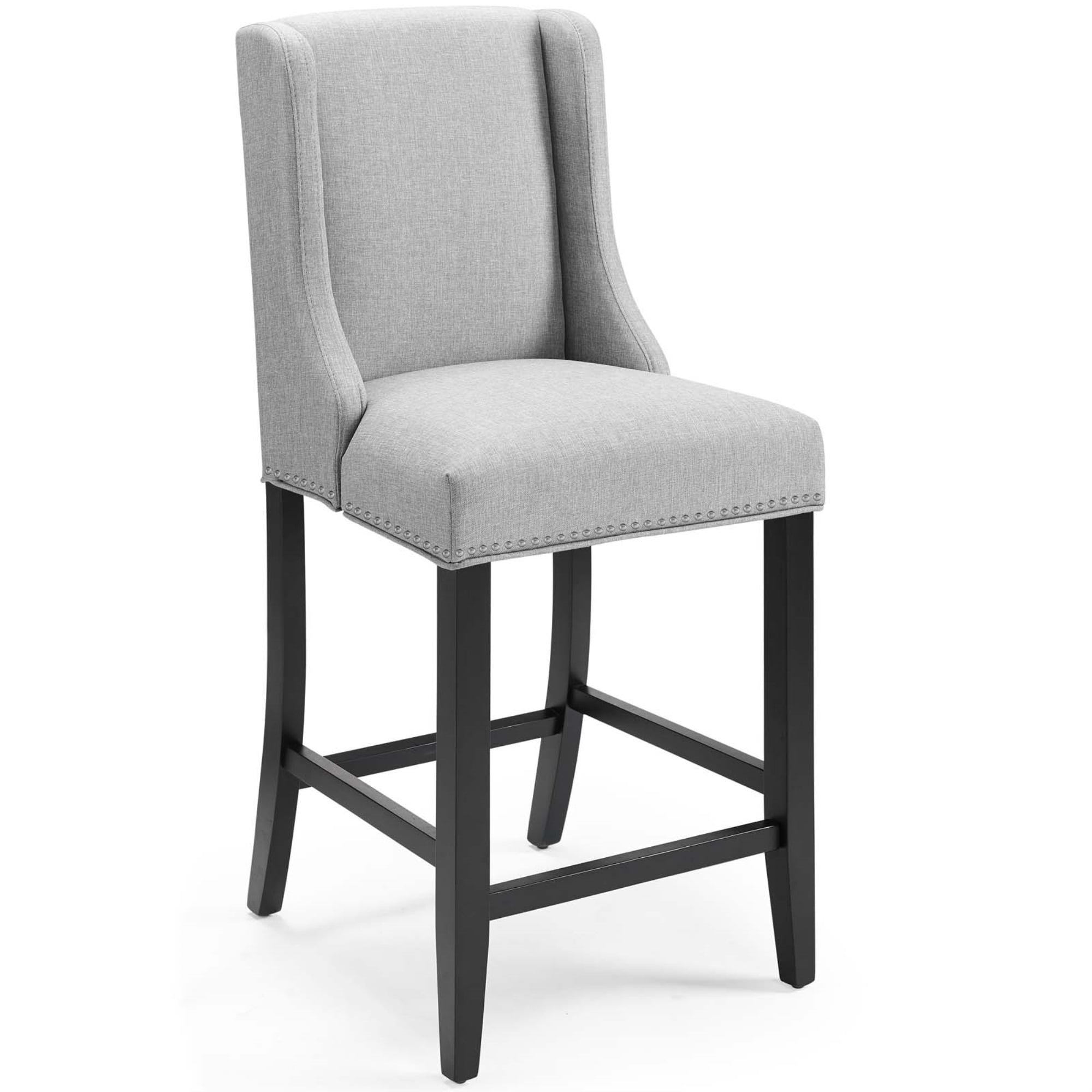 Elegant Light Gray Upholstered Wood Counter Stool with Nailhead Trim