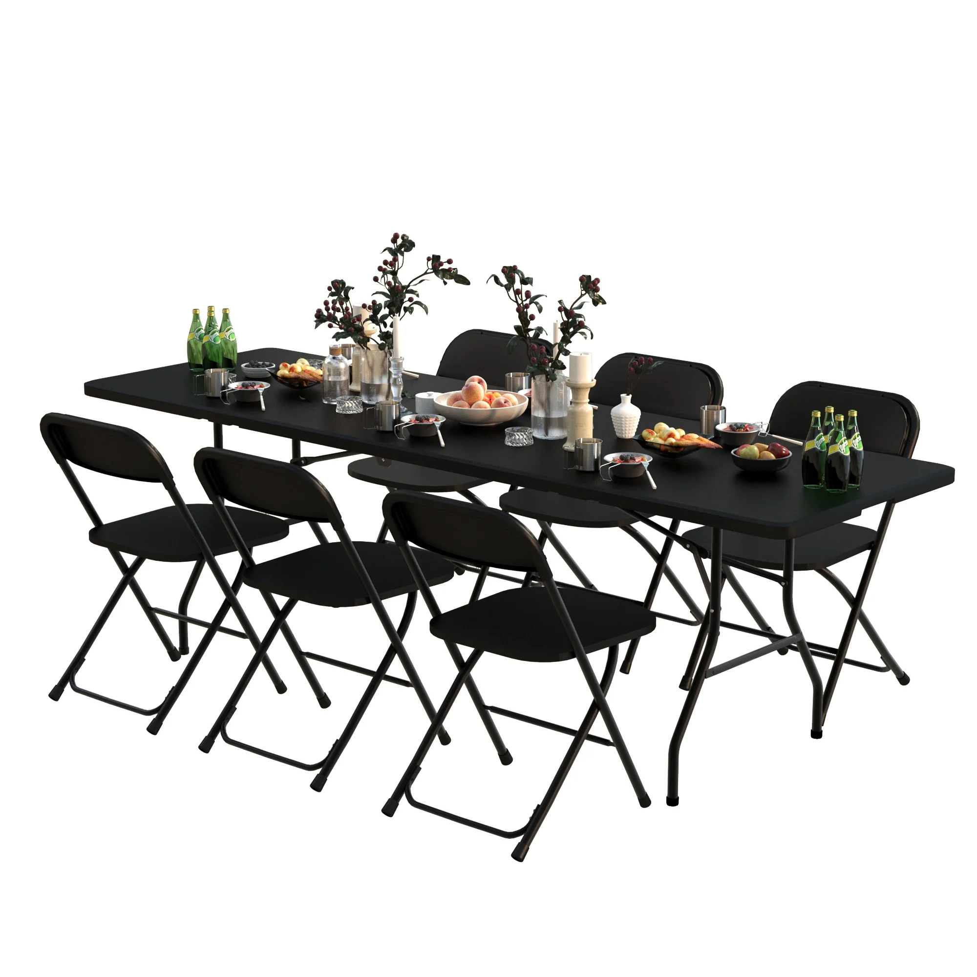 Jopath 6 Foot Folding Table,Black Plastic Folding Table,Built-in