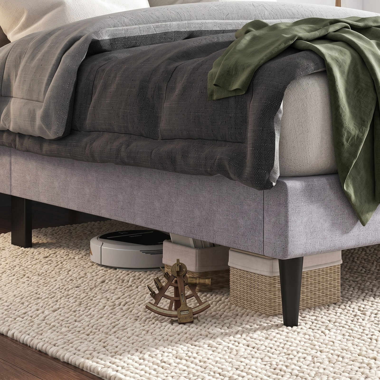 Furnibear Queen Bed Frame Upholstered Platform Bed with Button Tufted Headboard and Wooden Slats for Bedroom and Guest Room, Gray